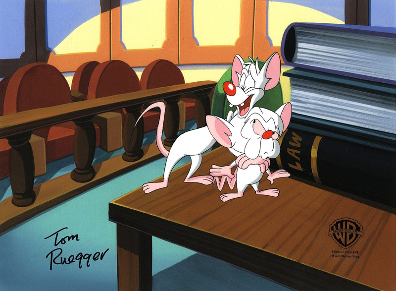 Pinky and the Brain Original Production Cel Signed by Tom Ruegger: Pinky, Brain