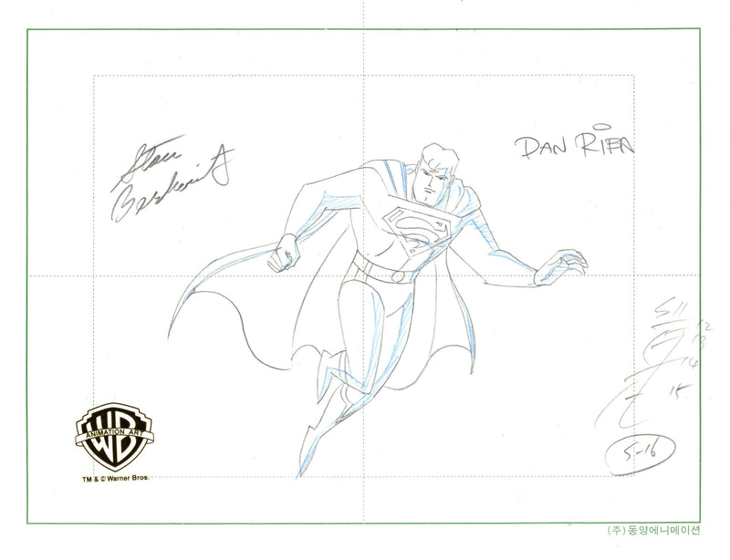 Superman The Animated Series Original Production Drawing Signed by Dan Riba and Stan Berkowitz: Superman