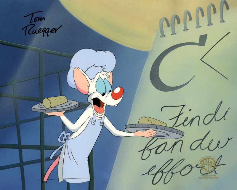 Pinky And The Brain Original Production Cel on Original Background Signed by Tom Ruegger: Pinky