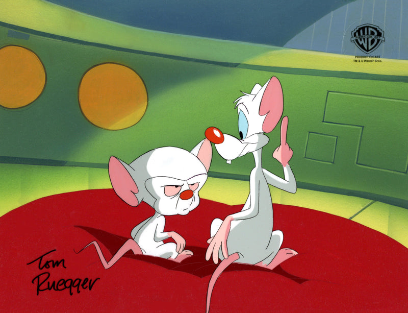 Pinky And The Brain Original Production Cel on Original Background Signed by Tom Ruegger: Pinky, Brain