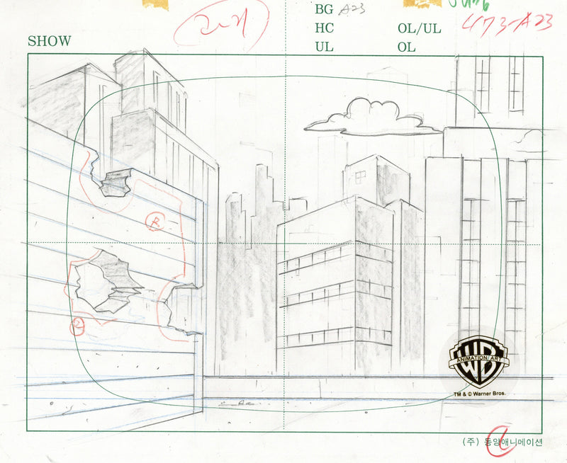 Batman Beyond Original Production Cel on Original Background with Matching Drawings: Batman, Killer Croc