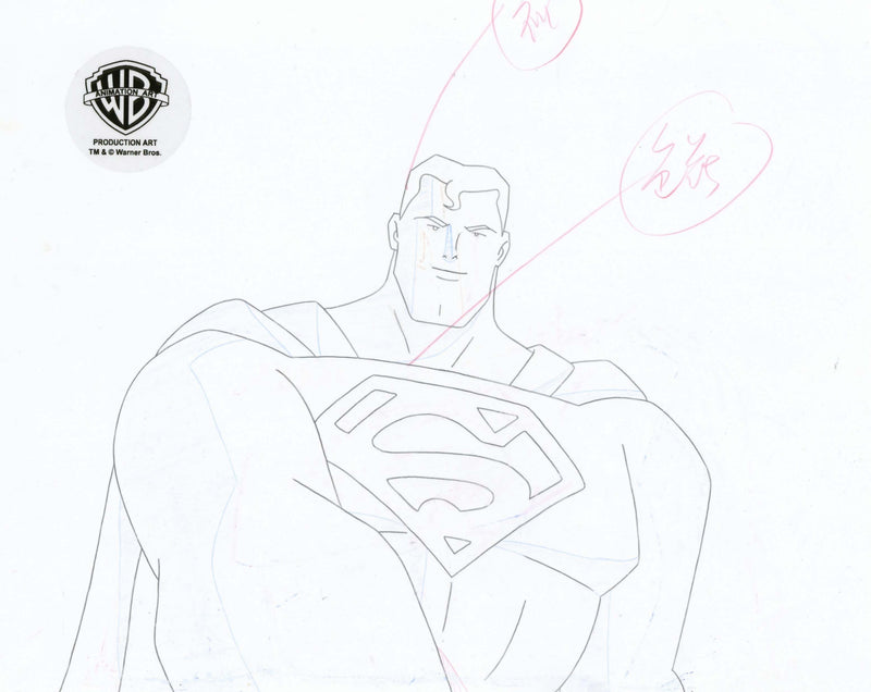 Superman The Animated Series Original Production Cel with Matching Drawing: Superman
