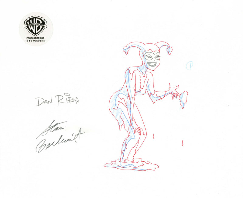 The New Batman Adventures Original Production Drawing Signed by Dan Riba and Stan Berkowitz: Harley Quinn