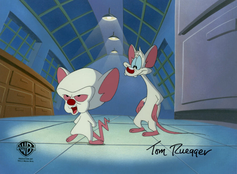Pinky And The Brain Original Production Cel Signed by Tom Ruegger: Pinky, Brain