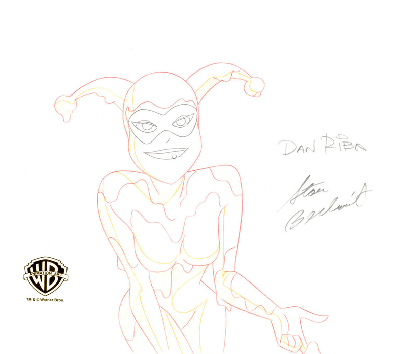 The New Batman Adventures Original Production Drawing Signed by Dan Riba and Stan Berkowitz: Harley Quinn