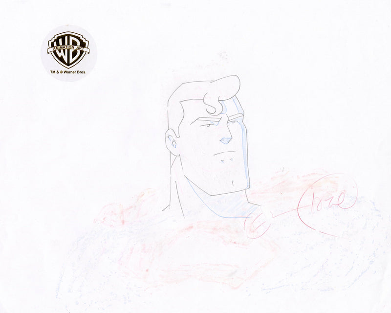 Superman The Animated Series Original Production Cel with Matching Drawing: Superman