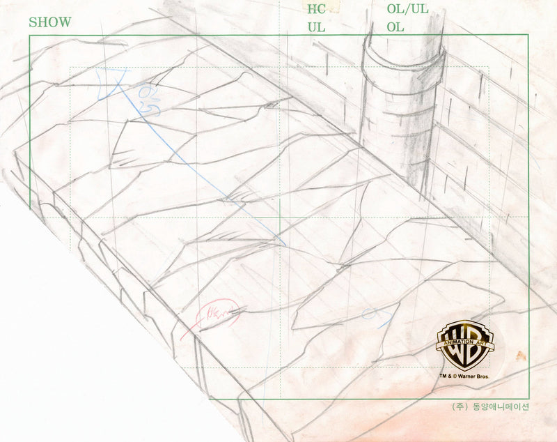 Superman The Animated Series Original Production Cel on Original Background with Matching Drawings from Cut Scene: Superman, Kalibak