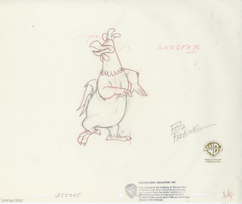 Looney Tunes Original Production Cel with Matching Drawing: Foghorn Leghorn signed by Friz Freleng with Framing