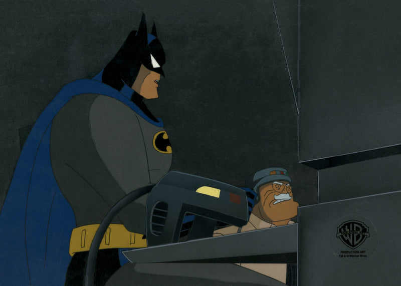 Batman The Animated Series Original Production Cel On Original Background: Batman and Commissioner Gordon
