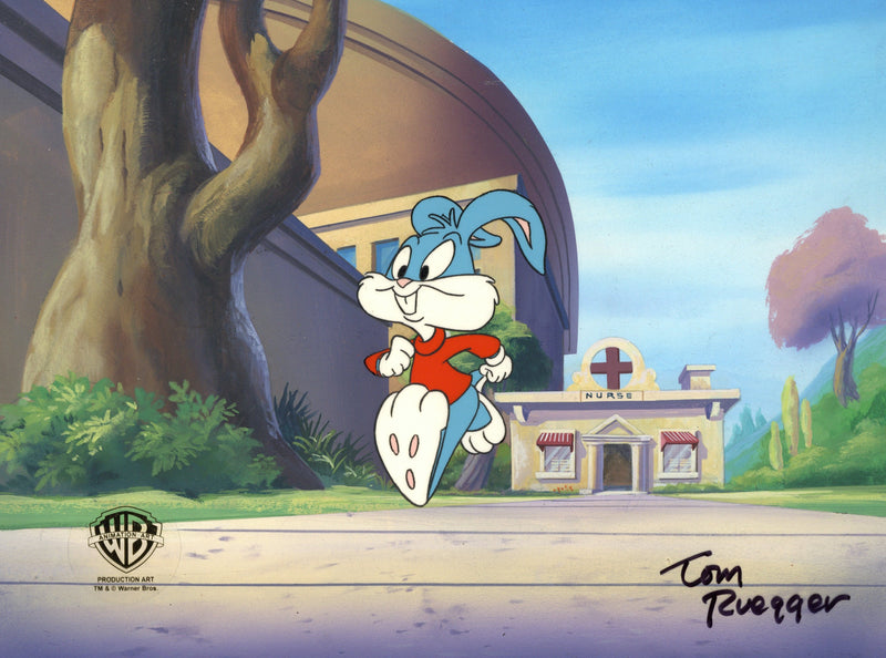 Tiny Toons Original Production Cel on Original Background Signed by Tom Ruegger: Buster Bunny