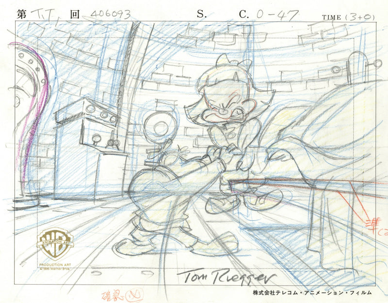 Tiny Toons Original Production Layout Drawing Signed by Tom Ruegger: Elmyra and Dizzy Devil