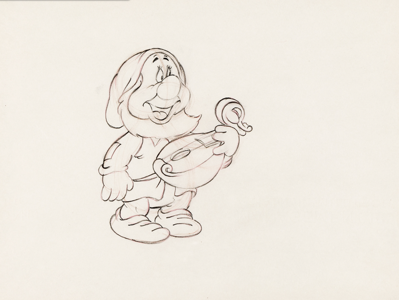 Snow White and the Seven Dwarfs Original Production Drawing: Sneezy "The Silly Song"