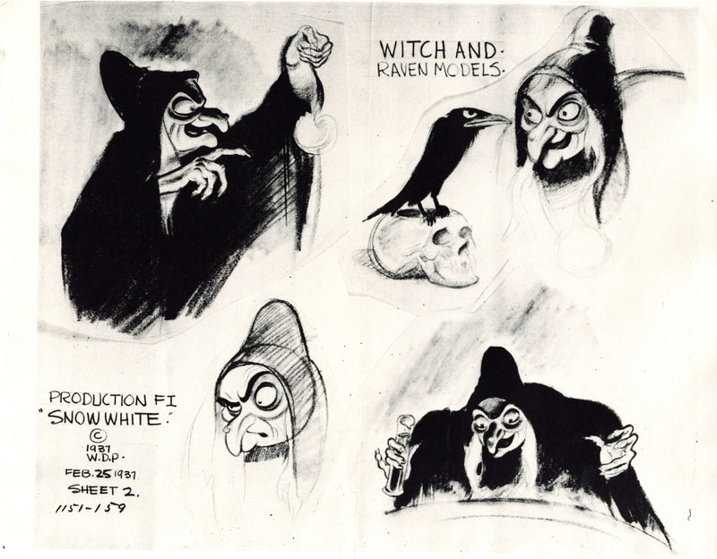 Snow White Original Model Sheet: Witch and Raven - Choice Fine Art