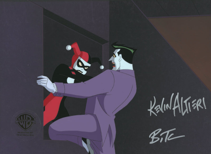Batman The Animated Series Original Production Cel Signed by Kevin Altieri and Bruce Timm on Original Background: Joker and Harley