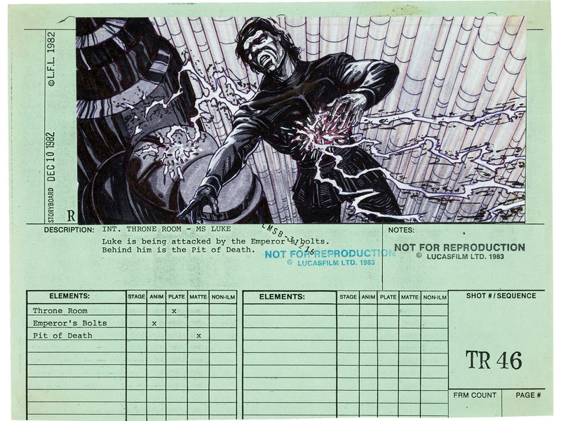 Star Wars: Episode VI - Return of the Jedi Luke Skywalker and The Emperor Storyboard Drawings