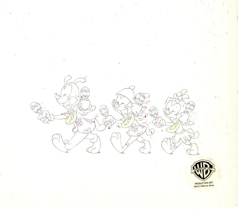 Animaniacs Original Production Cel with Matching Drawing: Yakko, Wakko and Dot - Choice Fine Art