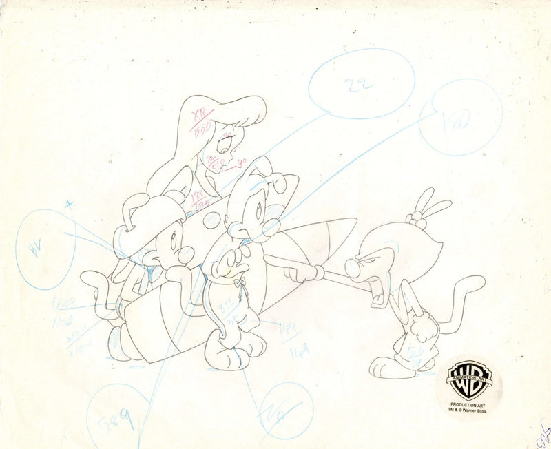 Animaniacs Original Production Cel with Matching Drawing: Yakko, Wakko,Dot and Nurse - Choice Fine Art