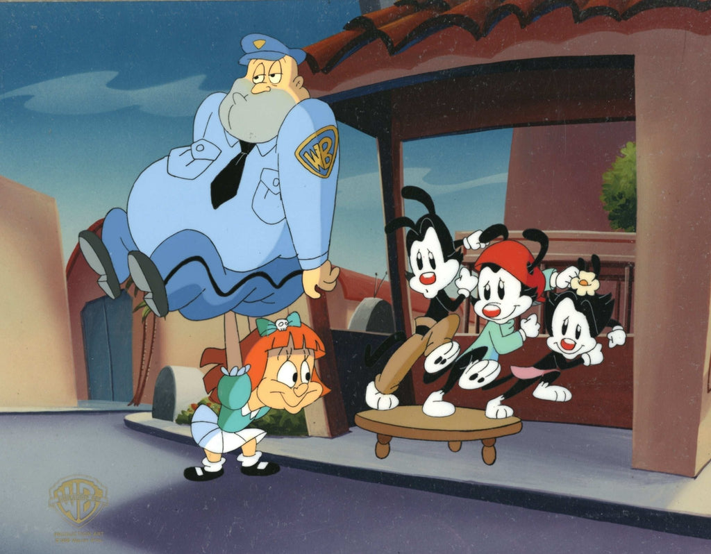 Animaniacs Original Production Cel: Yakko, Wakko, Dot, Elmyra, and Ralph T. Guard - Choice Fine Art