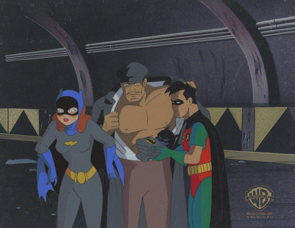 Batman The Animated Series Original Production Cel: Batgirl, Robin, Bruce Wayne "Matches Malone" - Choice Fine Art