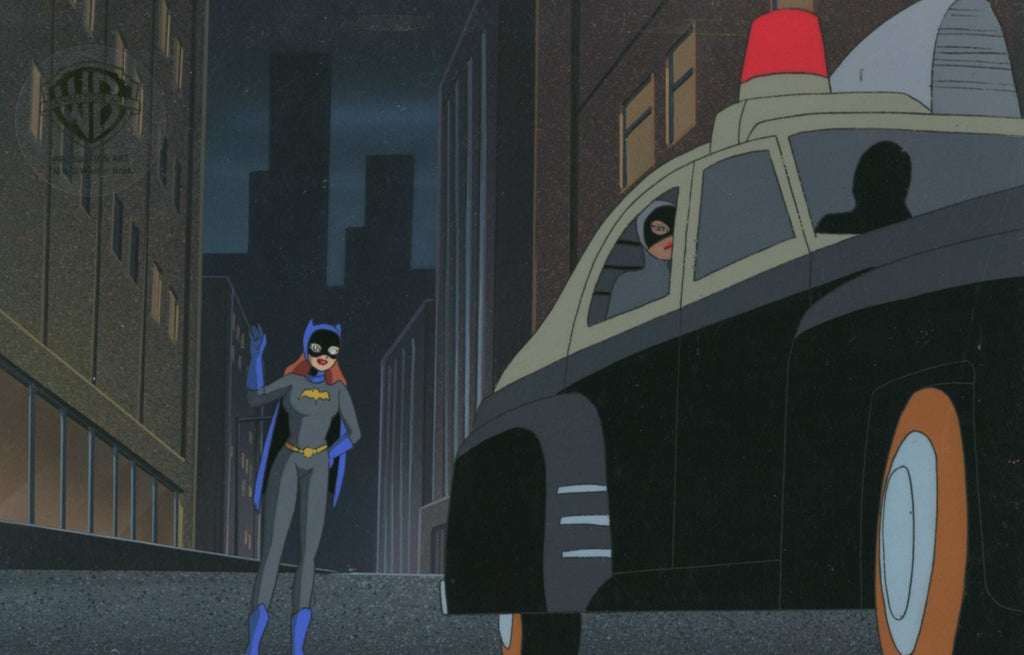 Batman The Animated Series Original Production Cel On Original Background: Batgirl and Catwoman - Choice Fine Art