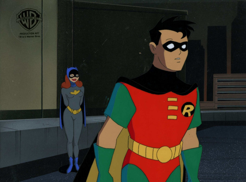 Batman The Animated Series Original Production Cel On Original Background: Robin and Batgirl - Choice Fine Art