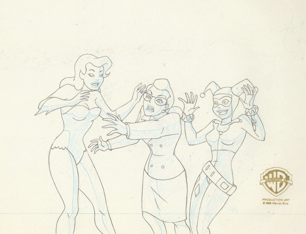 Batman The Animated Series Original Production Drawing: Poison Ivy, DA Janet Van Dorn, and Harley Quinn - Choice Fine Art