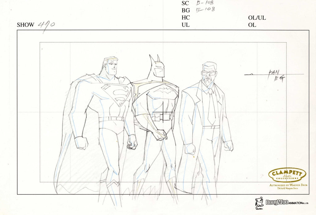 Justice League Unlimited Original Production Drawing: Superman, Batman, and Emil Hamilton - Choice Fine Art