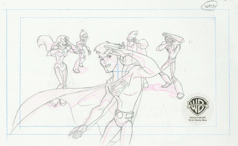 Legion of Superheroes Original Production Drawing: Superman,Brainiac 5, Timberwolf, Saturn Girl, and Bouncing Boy - Choice Fine Art