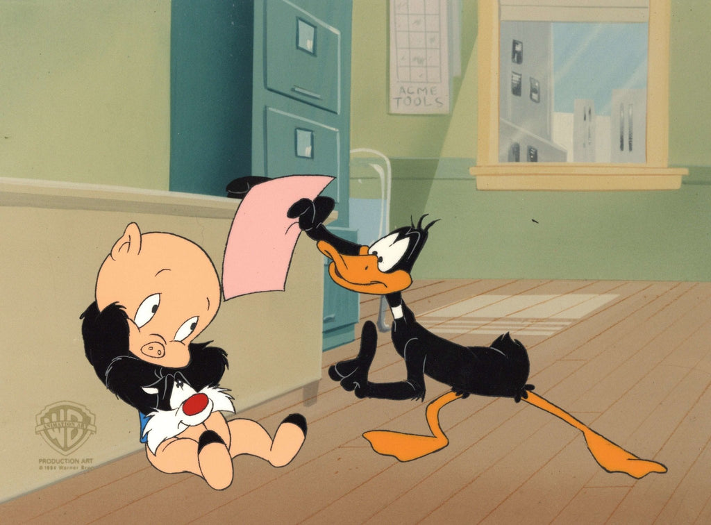 Looney Tunes Original Production Cel: Daffy Duck, Porky Pig, and Sylvester - Choice Fine Art