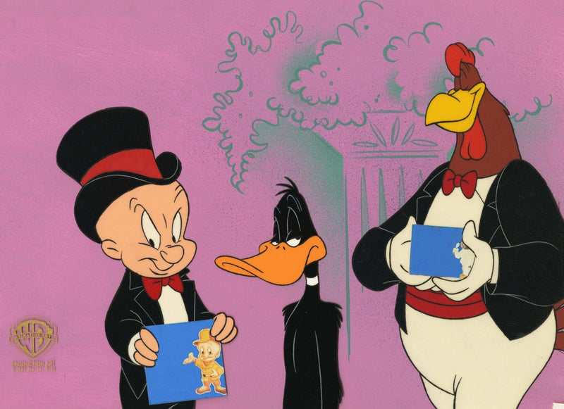 Looney Tunes Original Production Cel on Original Background: Daffy Duck, Foghorn Leghorn and Elmer Fudd - Choice Fine Art