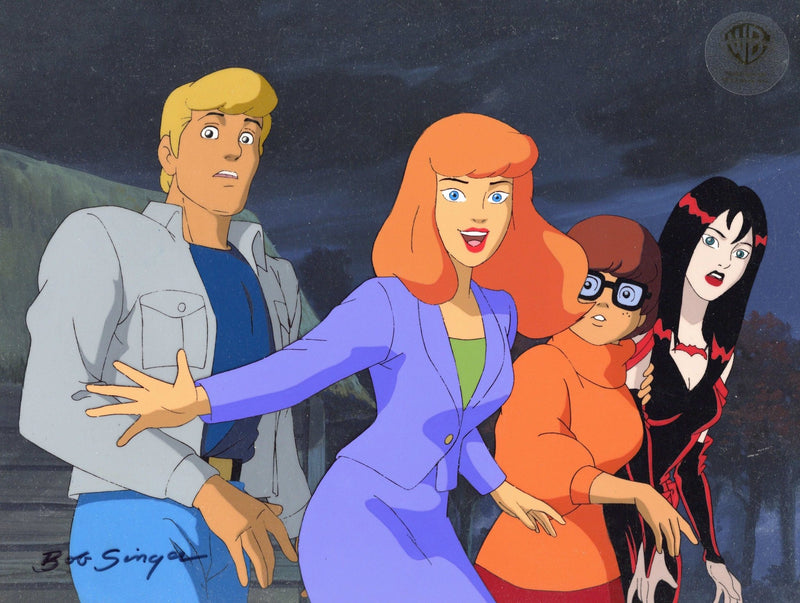 Scooby-Doo and the Witch's Ghost Original Production Cel on Original Background Signed by Bob Singer: Fred, Daphne, Velma, Thorn - Choice Fine Art