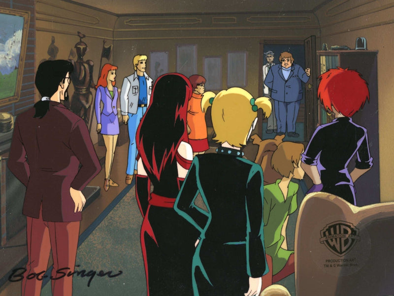 Scooby-Doo and the Witch's Ghost Original Production Cel on Original Production Background: The Hex Girls, The Mystery Gang, Ben Ravencroft, and Mayor Corey - Choice Fine Art