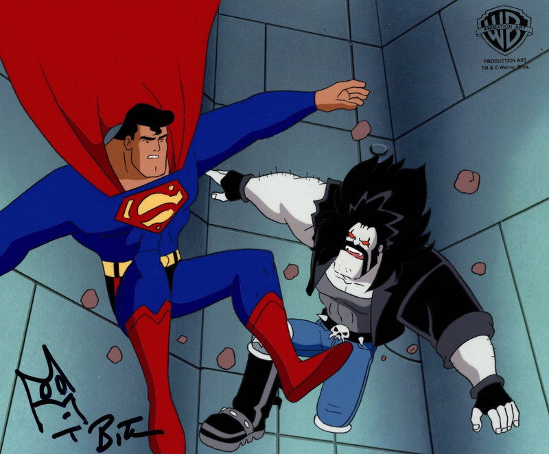 Superman the Animated Series Bruce Timm Signed Original Production Cel with Matching Drawing: Superman and Lobo - Choice Fine Art