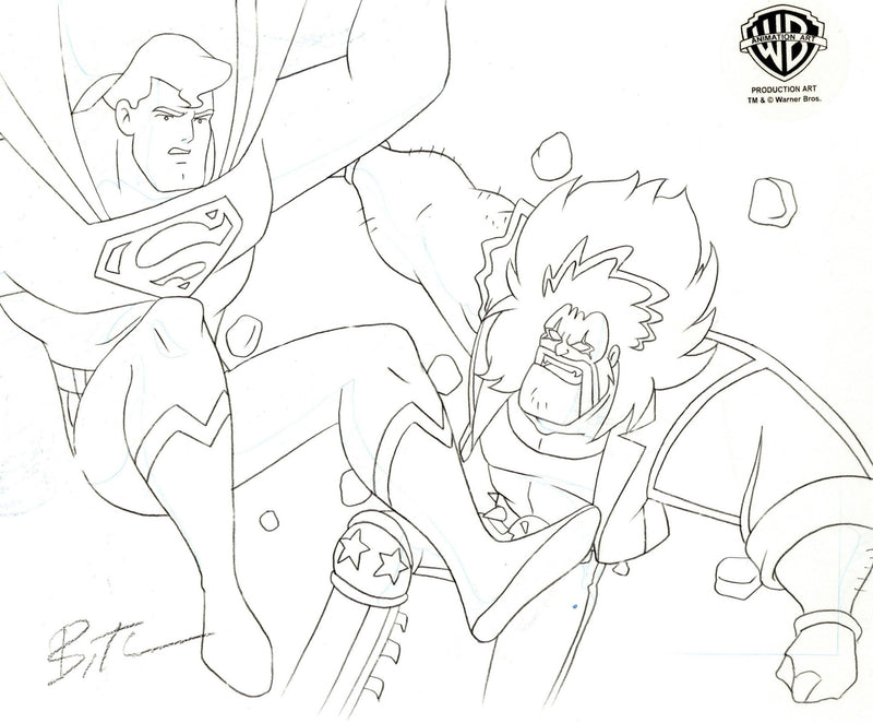 Superman the Animated Series Bruce Timm signed Original Production Cel with Matching Drawing: TEMPLATE - Choice Fine Art