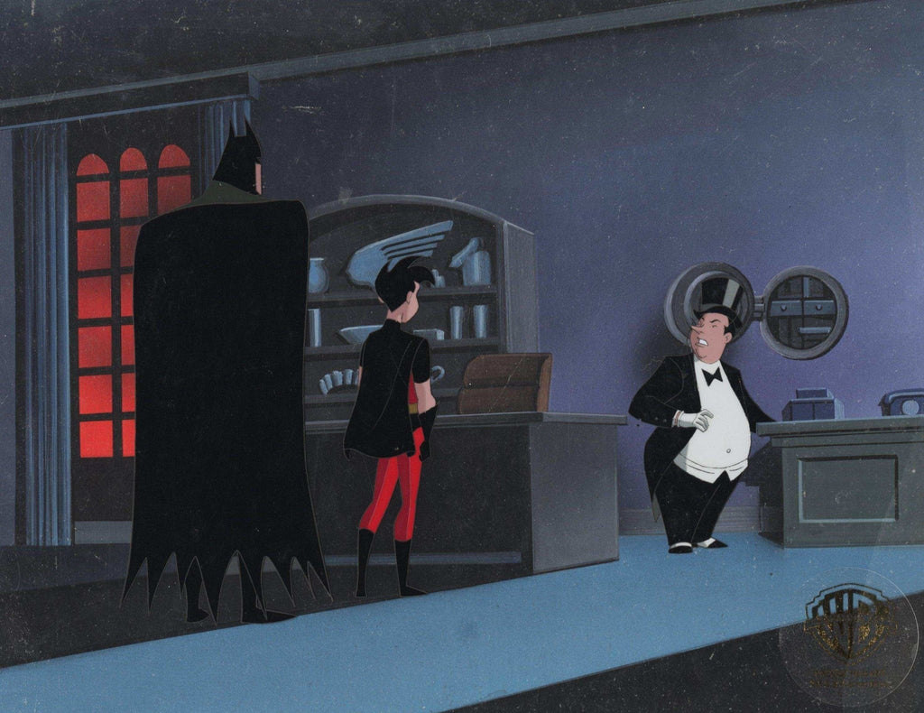 Superman the Animated Series Original Production Cel on Original Background: Superbat and Robin - Choice Fine Art