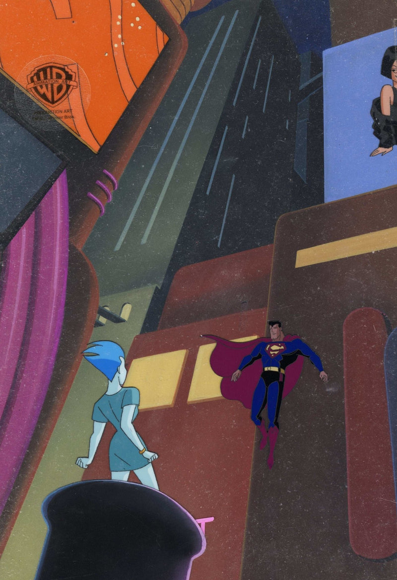 Superman the Animated Series Original Production Cel on Original Background: Superman and Livewire - Choice Fine Art