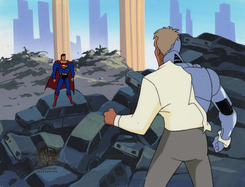 Superman the Animated Series Original Production Cel On Original Hand-Painted Production Background: Superman and Metallo - Choice Fine Art