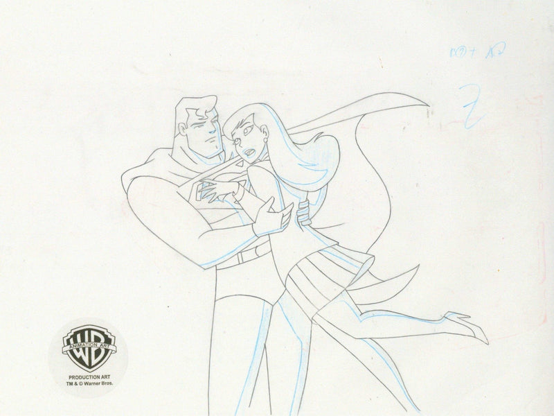 Superman the Animated Series Original Production Cel with Matching Drawing: Superman and Lois Lane - Choice Fine Art