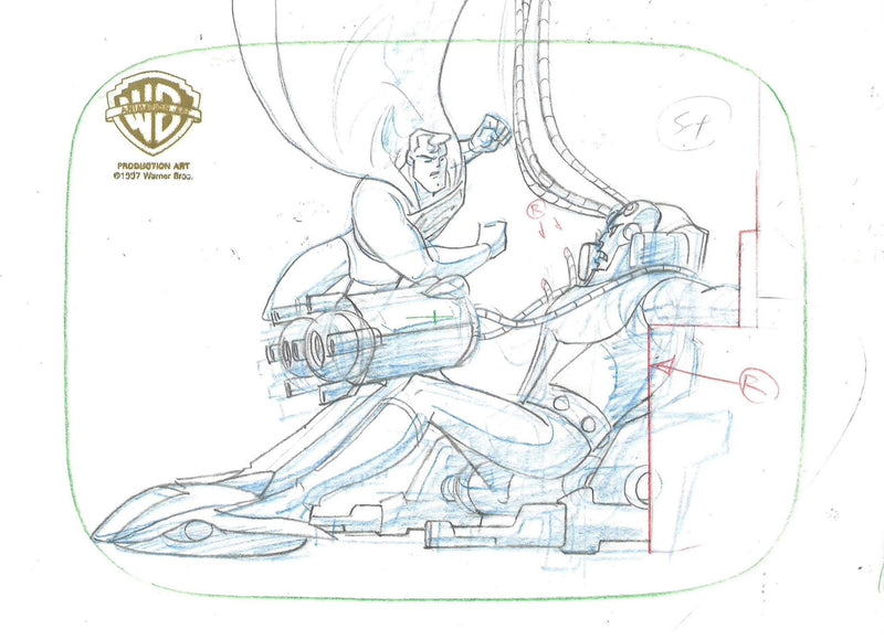 Superman the Animated Series Original Production Drawing: Superman and Brainiac - Choice Fine Art