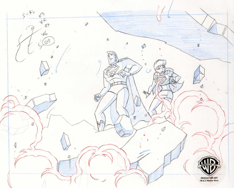Superman the Animated Series Original Production Drawing: Superman and Supergirl - Choice Fine Art