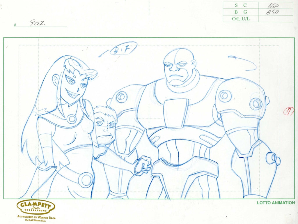 Teen Titans Original Production Drawing: Starfire, Beast Boy, and Cyborg - Choice Fine Art
