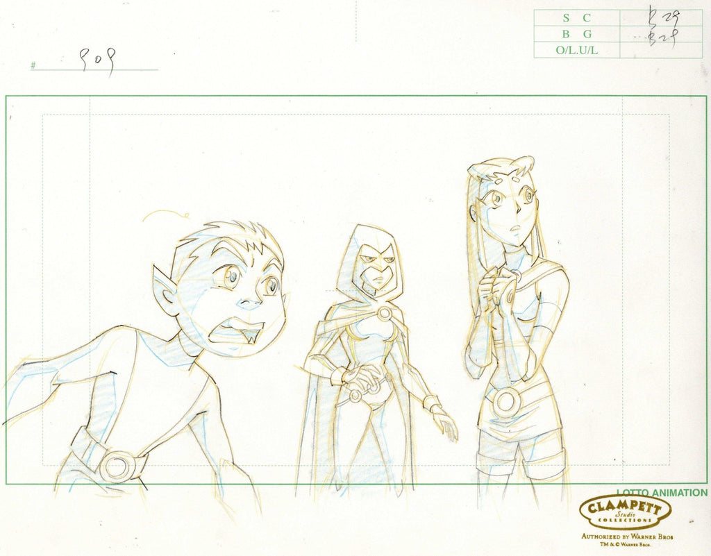 Teen Titans Original Production Drawing: Starfire, Beast Boy, and Raven - Choice Fine Art