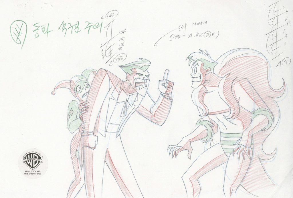 The New Batman Adventures Original Production Drawing: Harley Quinn, Joker, and The Creeper - Choice Fine Art