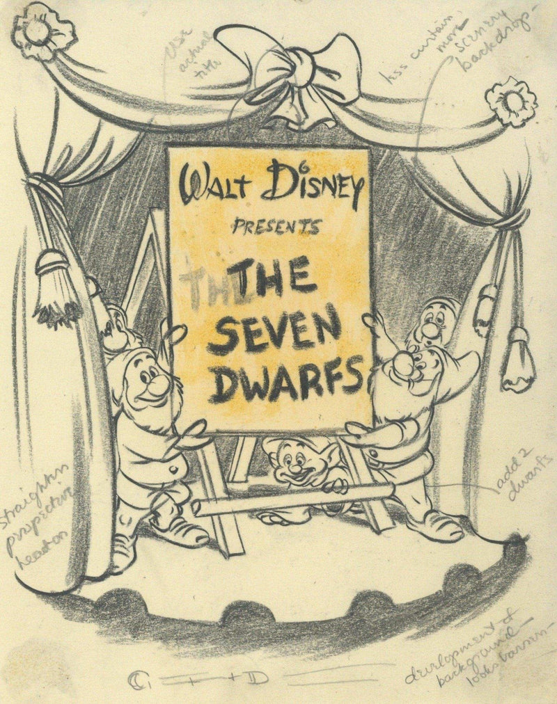 The Seven Dwarfs Original Production Drawing For Book Illustration: Grumpy, Doc, Sleepy, Dopey, and Happy - Choice Fine Art