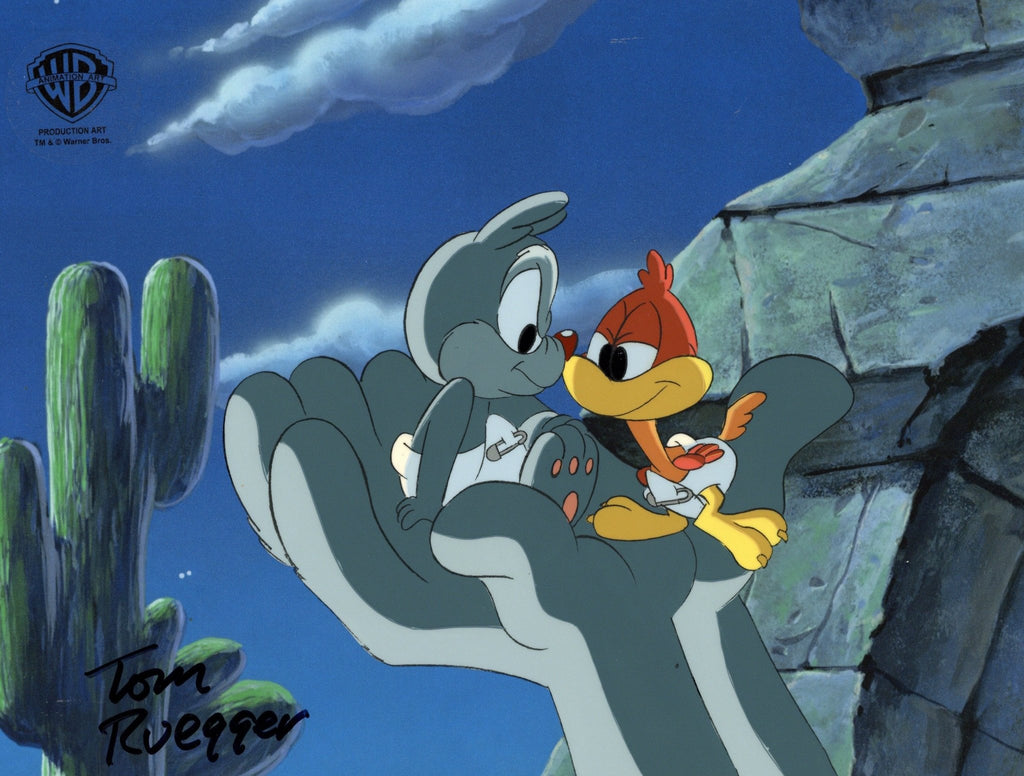 Tiny Toons Adventures Original Production Cel Signed by Tom Ruegger: Calamity Coyote and Little Beeper - Choice Fine Art