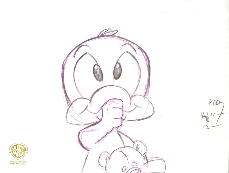 Tiny Toons Original Production Cel with Matching Drawing: Baby Plucky Duck - Choice Fine Art
