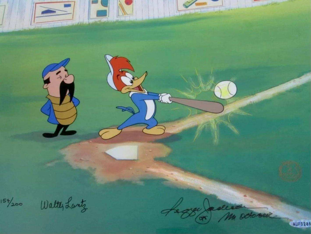 Woody Gets a Hit: Woody Woodpecker Limited Edition signed by Reggie Jackson Original Production Cel Walter Lantz 